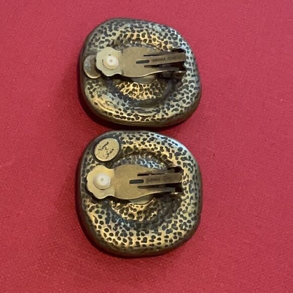 Vintage signed Norma Jean gold bronze tone Clip-On Earrings estate fashion - Picture 2 of 6